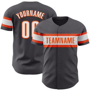 Custom Steel Gray White-Orange Authentic Baseball Jersey