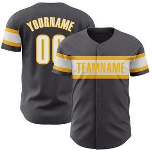 Custom Steel Gray White-Gold Authentic Baseball Jersey