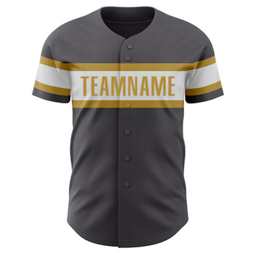 Custom Steel Gray White-Old Gold Authentic Baseball Jersey