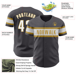 Custom Steel Gray White-Old Gold Authentic Baseball Jersey