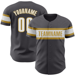 Custom Steel Gray White-Old Gold Authentic Baseball Jersey