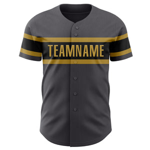 Custom Steel Gray Black-Old Gold Authentic Baseball Jersey