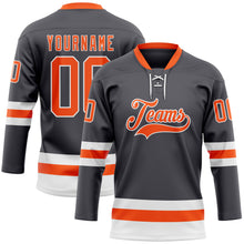 Загрузить изображение в средство просмотра галереи, Custom Steel Gray Orange-White Hockey Lace Neck Jersey
