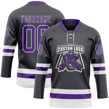 Загрузить изображение в средство просмотра галереи, Custom Steel Gray Purple-White Hockey Lace Neck Jersey
