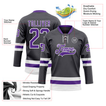 Загрузить изображение в средство просмотра галереи, Custom Steel Gray Purple-White Hockey Lace Neck Jersey
