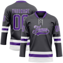 Загрузить изображение в средство просмотра галереи, Custom Steel Gray Purple-White Hockey Lace Neck Jersey
