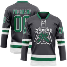 Загрузить изображение в средство просмотра галереи, Custom Steel Gray Kelly Green-White Hockey Lace Neck Jersey
