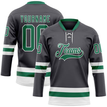 Загрузить изображение в средство просмотра галереи, Custom Steel Gray Kelly Green-White Hockey Lace Neck Jersey
