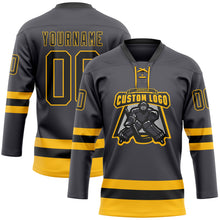 Загрузить изображение в средство просмотра галереи, Custom Steel Gray Black-Gold Hockey Lace Neck Jersey
