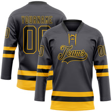 Загрузить изображение в средство просмотра галереи, Custom Steel Gray Black-Gold Hockey Lace Neck Jersey
