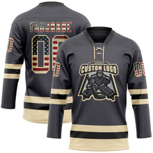 Загрузить изображение в средство просмотра галереи, Custom Steel Gray Vintage USA Flag Cream-Black Hockey Lace Neck Jersey
