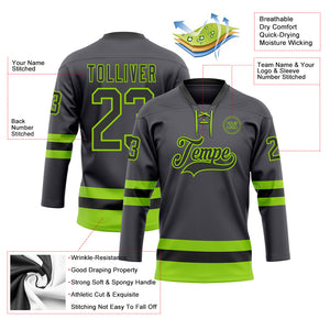 Custom Steel Gray Black-Neon Green Hockey Lace Neck Jersey