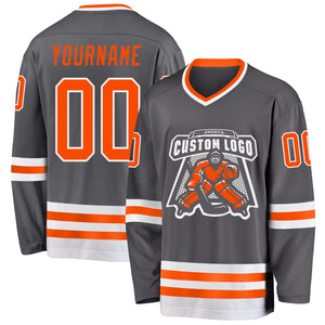 Custom Steel Gray Orange-White Hockey Jersey