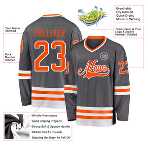 Custom Steel Gray Orange-White Hockey Jersey