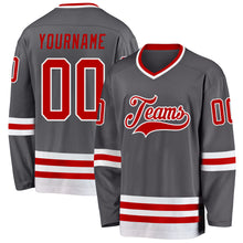 Load image into Gallery viewer, Custom Steel Gray Red-White Hockey Jersey
