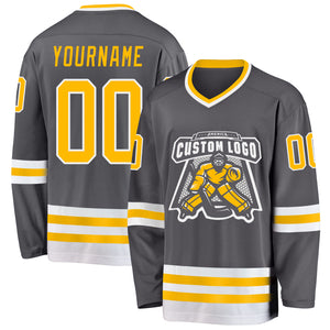 Custom Steel Gray Gold-White Hockey Jersey