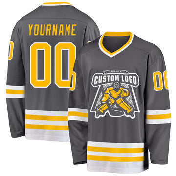 Custom Steel Gray Gold-White Hockey Jersey