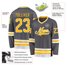 Charger l&#39;image dans la galerie, Custom Steel Gray Gold-White Hockey Jersey
