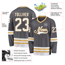 Load image into Gallery viewer, Custom Steel Gray White-Old Gold Hockey Jersey
