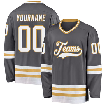 Custom Steel Gray White-Old Gold Hockey Jersey