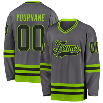 Custom Steel Gray Black-Neon Green Hockey Jersey