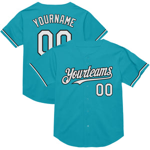 Custom Teal White-Black Mesh Authentic Throwback Baseball Jersey