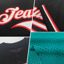 Charger l&#39;image dans la galerie, Custom Teal Red-Black Mesh Authentic Throwback Baseball Jersey
