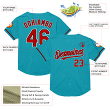 Charger l&#39;image dans la galerie, Custom Teal Red-Black Mesh Authentic Throwback Baseball Jersey
