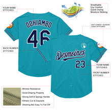 Charger l&#39;image dans la galerie, Custom Teal Navy-White Mesh Authentic Throwback Baseball Jersey
