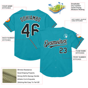 Custom Teal Black-White Mesh Authentic Throwback Baseball Jersey