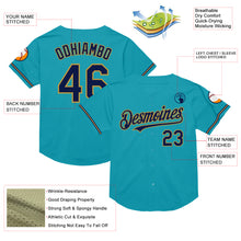 Charger l&#39;image dans la galerie, Custom Teal Navy-Old Gold Mesh Authentic Throwback Baseball Jersey
