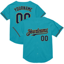 Charger l&#39;image dans la galerie, Custom Teal Navy-Old Gold Mesh Authentic Throwback Baseball Jersey
