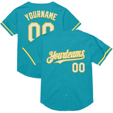 Charger l&#39;image dans la galerie, Custom Teal White-Yellow Mesh Authentic Throwback Baseball Jersey
