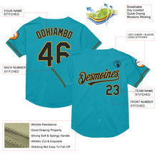 Laden Sie das Bild in den Galerie-Viewer, Custom Teal Black-Old Gold Mesh Authentic Throwback Baseball Jersey
