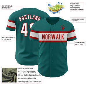 Custom Teal White-Red Authentic Baseball Jersey