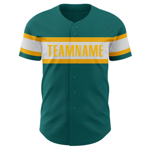 Custom Teal White-Gold Authentic Baseball Jersey