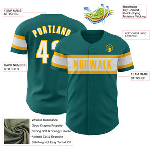 Custom Teal White-Gold Authentic Baseball Jersey