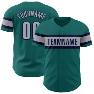 Custom Teal Gray-Navy Authentic Baseball Jersey