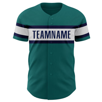 Custom Teal White-Navy Authentic Baseball Jersey