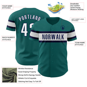 Custom Teal White-Navy Authentic Baseball Jersey