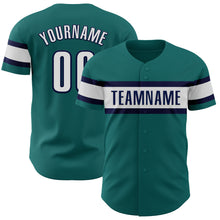 Charger l&#39;image dans la galerie, Custom Teal White-Navy Authentic Baseball Jersey
