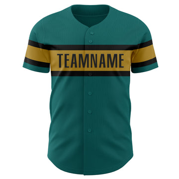 Custom Teal Old Gold-Black Authentic Baseball Jersey