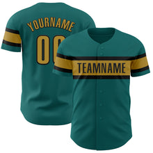 Laden Sie das Bild in den Galerie-Viewer, Custom Teal Old Gold-Black Authentic Baseball Jersey
