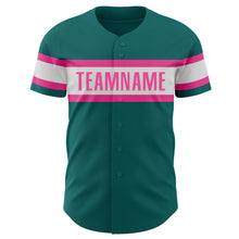 Загрузить изображение в средство просмотра галереи, Custom Teal White-Pink Authentic Baseball Jersey
