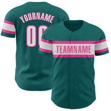 Загрузить изображение в средство просмотра галереи, Custom Teal White-Pink Authentic Baseball Jersey
