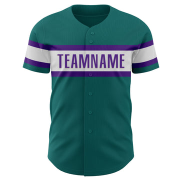 Custom Teal White-Purple Authentic Baseball Jersey