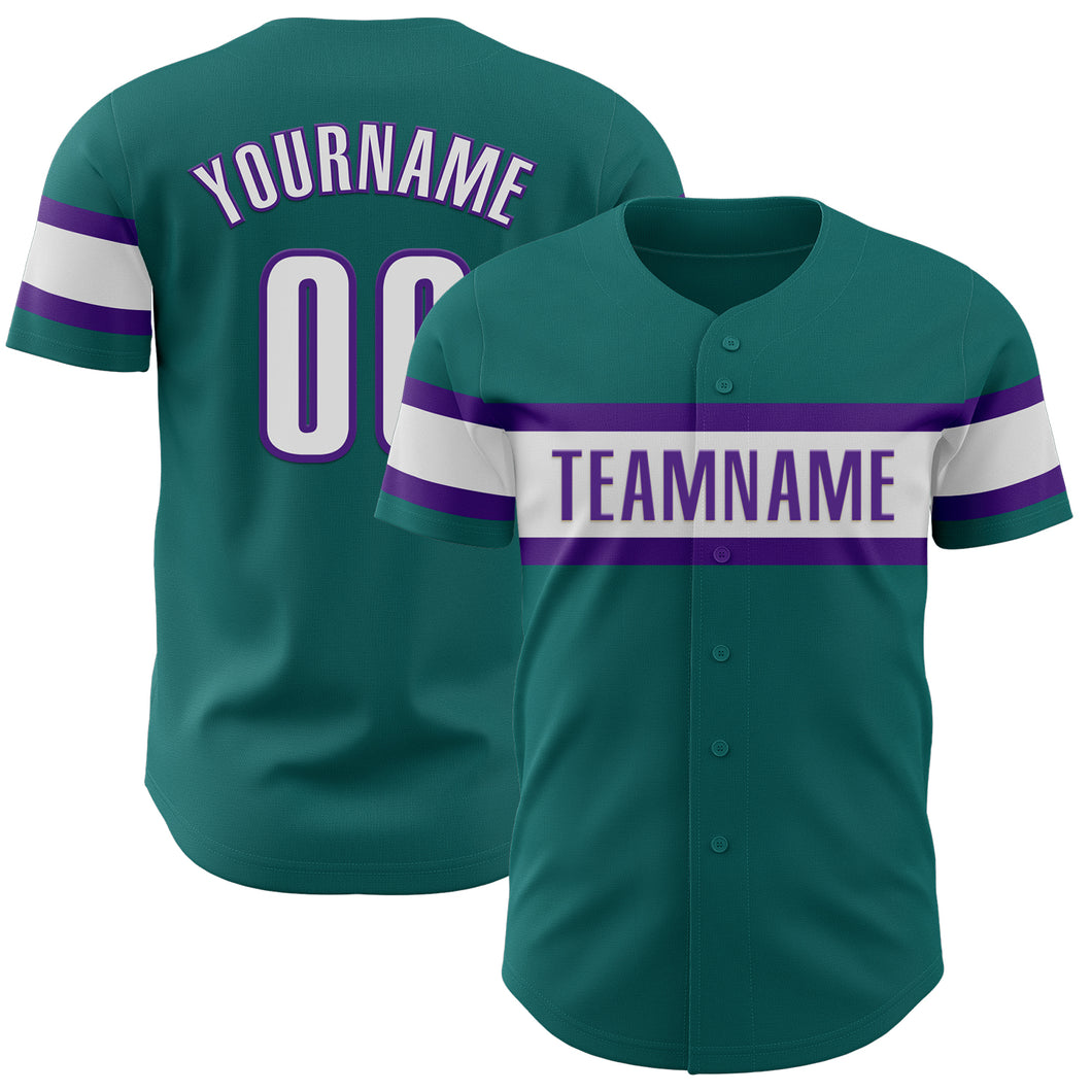 Custom Teal White-Purple Authentic Baseball Jersey