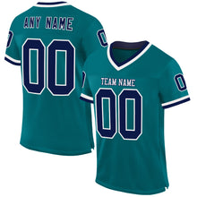 Laden Sie das Bild in den Galerie-Viewer, Custom Teal Navy-White Mesh Authentic Throwback Football Jersey
