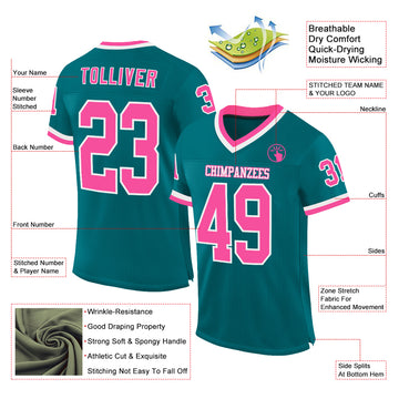 Custom Teal Pink-White Mesh Authentic Throwback Football Jersey