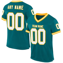 Загрузить изображение в средство просмотра галереи, Custom Teal White-Gold Mesh Authentic Throwback Football Jersey
